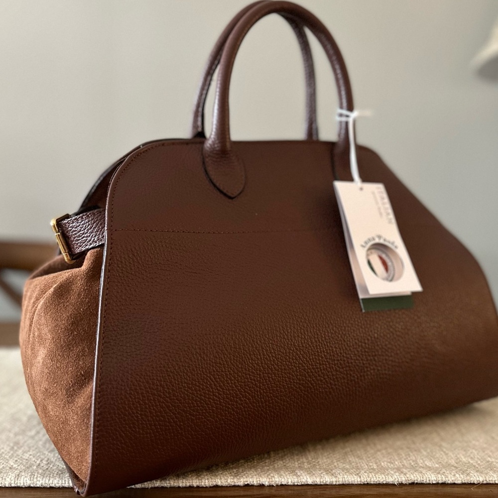Viral Anna Paola Italian SUEDE & LEATHER Bruciato Brown Satchel NWT - Picture 3 of 15